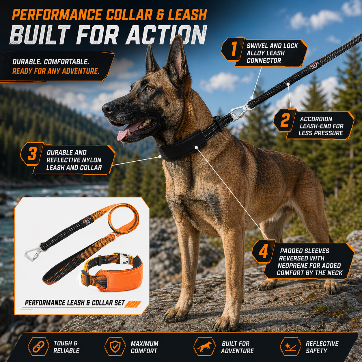 Pet Life ® 'Geo-prene' 2-in-1 Shock Absorbing Neoprene Padded Reflective Dog Leash and Collar