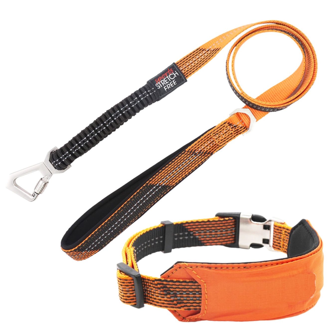 Pet Life ® 'Geo-prene' 2-in-1 Shock Absorbing Neoprene Padded Reflective Dog Leash and Collar Orange