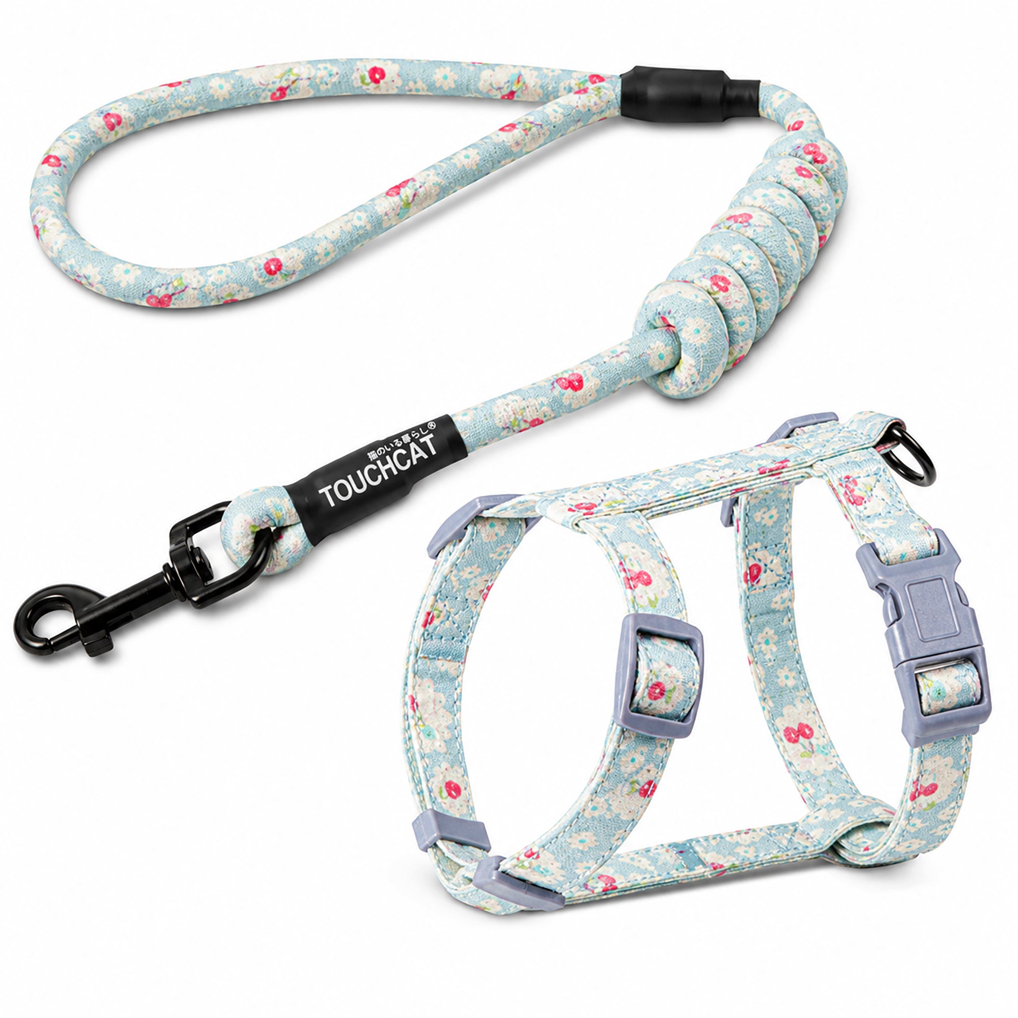 Touchcat 'Radi-Claw' Durable Cable Cat Harness and Leash Combo Sky Blue