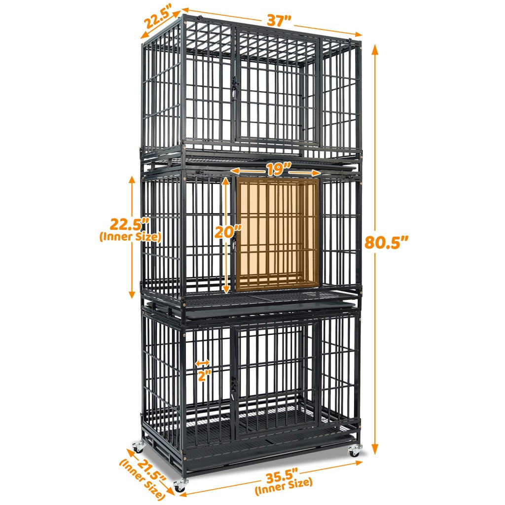 37" Stackable Heavy Duty Dog Kennel 371D04 3 Pack