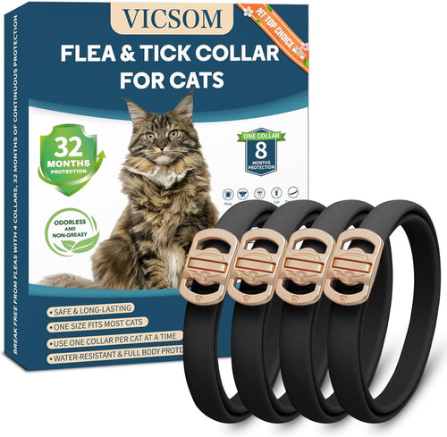 Cat Flea Collar 4 Pack Waterproof Adjustable Tick Prevention 32 Month Protection Black