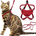 Cat Harness Escape Proof Adjustable Leash Set Reflective Walking Vest Red