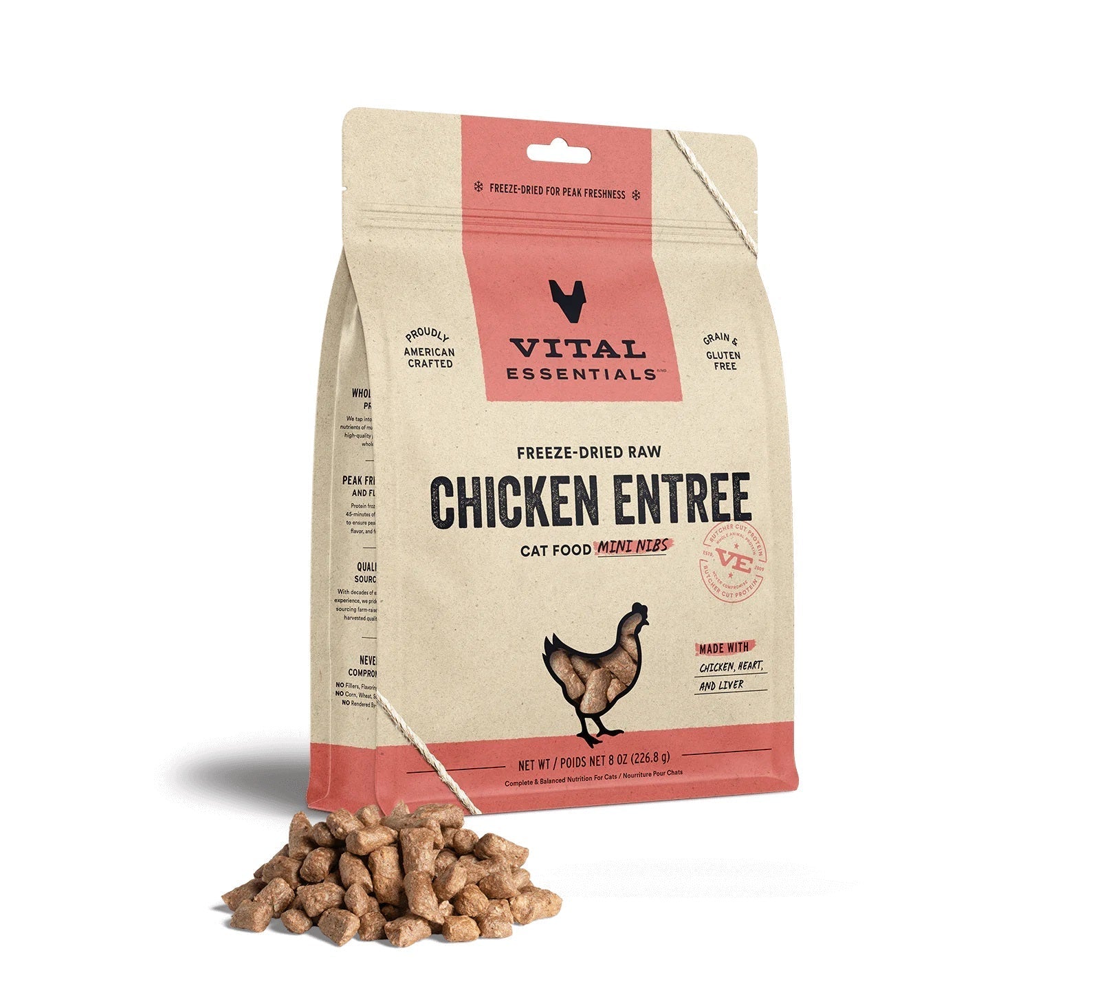 Chicken Mini Nibs Cat Food by Vital Essentials -Freeze Dried 12 oz Bag