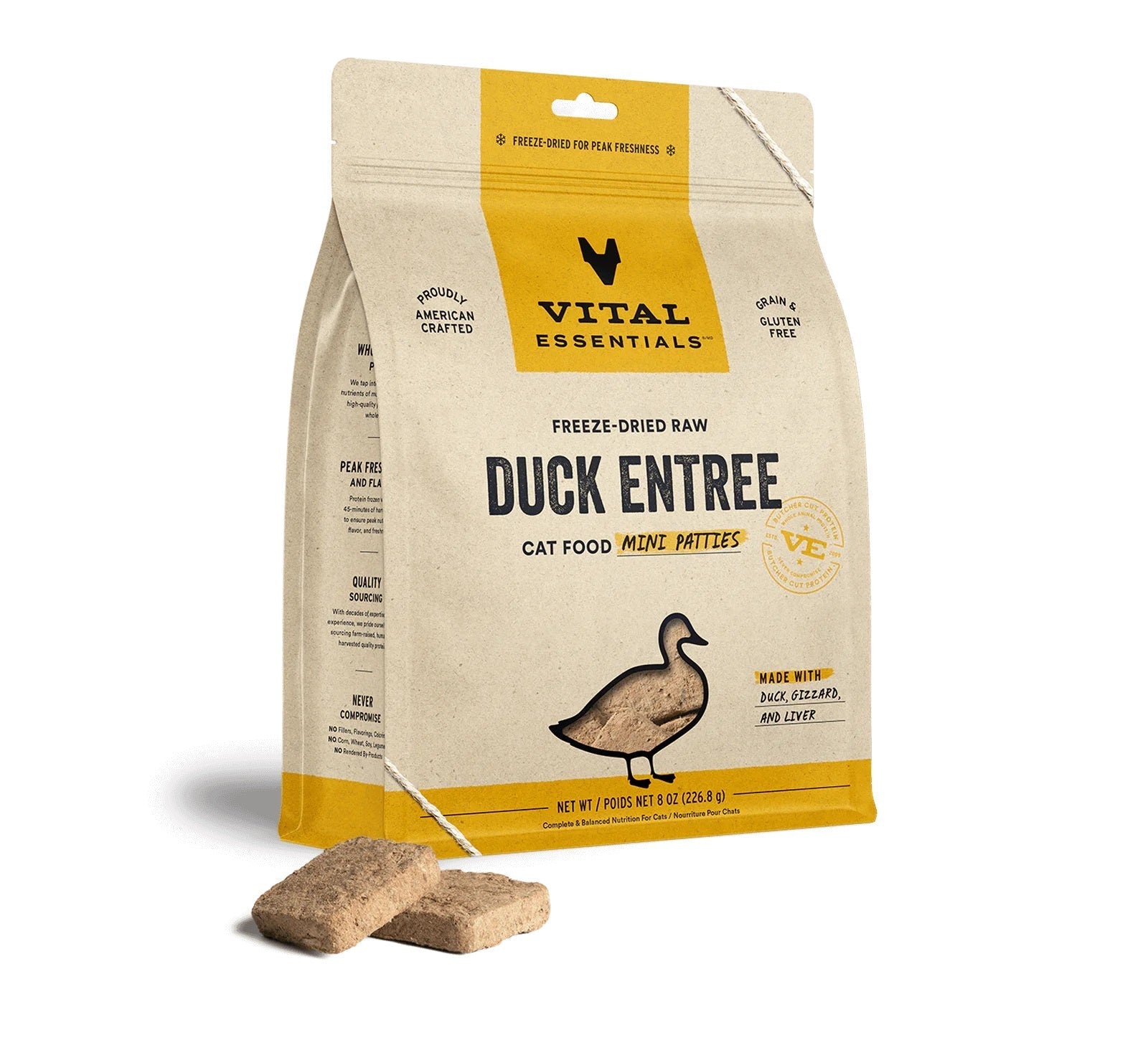 Duck Mini Patties Dog Food by Vital Essentials -Freeze Dried 14oz Bag
