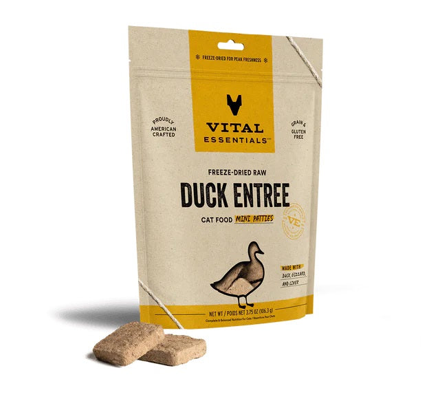 Duck Mini Patties Cat Food by Vital Essentials -Freeze Dried 8 oz Bag