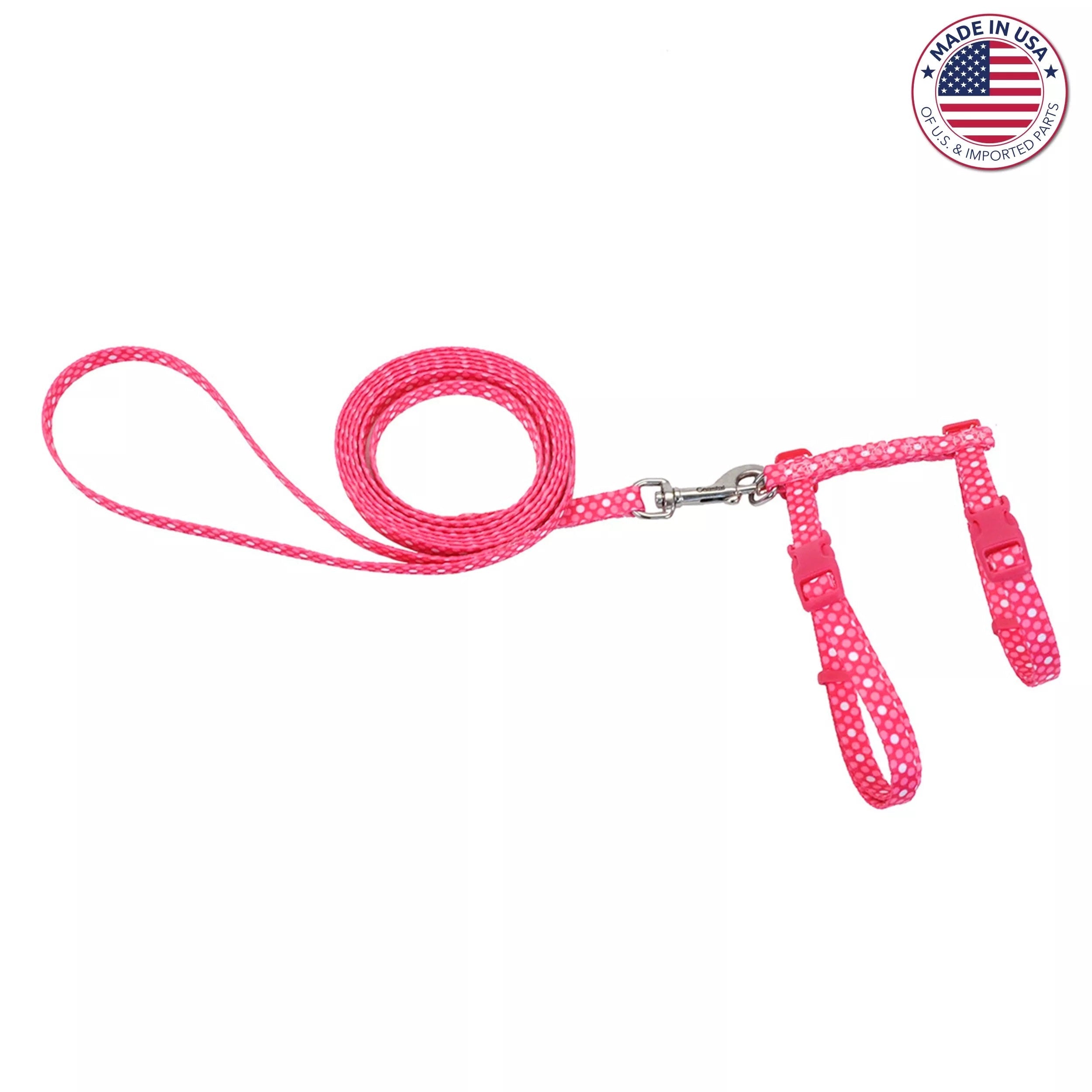 Figure "H" Fashion Adjustable Cat Harness and Leash Combo Pink Polk A Dot