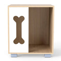 Cat Bed Side Table Wooden Cat Condo with Bone-shape Window and Thick Metal Legs-Natural Default Title