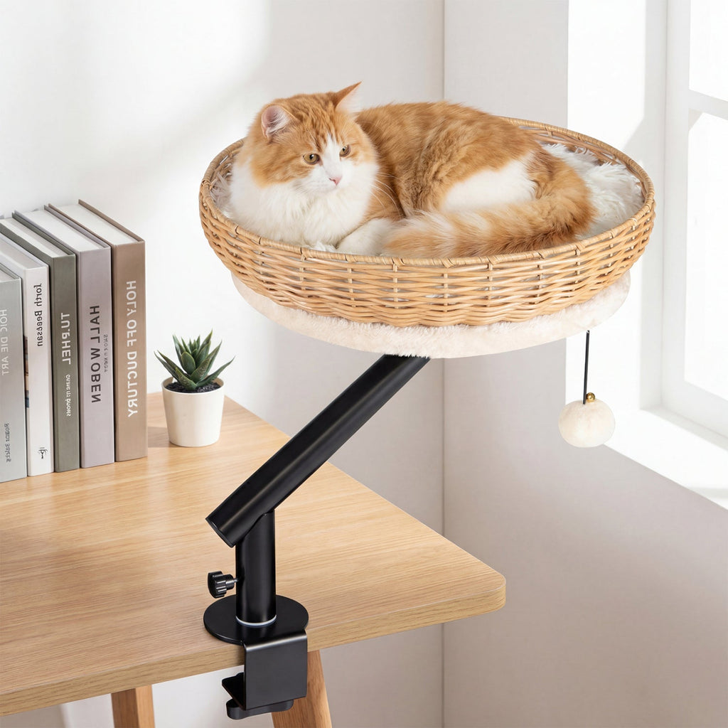 Cat Desk Bed with Removable Padded Cushion for Indoor Cats
