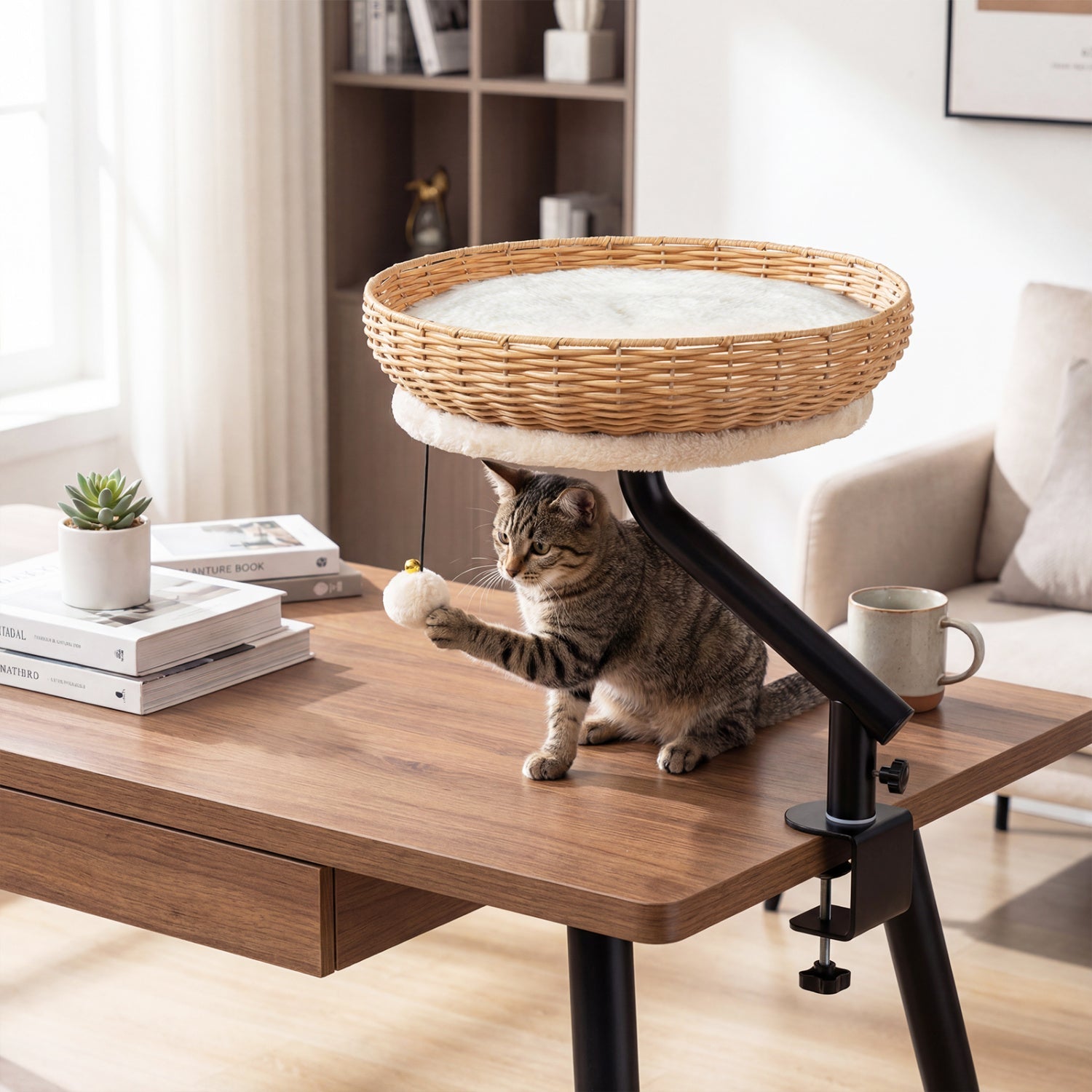Cat Desk Bed with Removable Padded Cushion for Indoor Cats