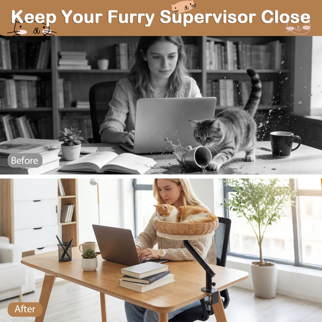 Cat Desk Bed with Removable Padded Cushion for Indoor Cats