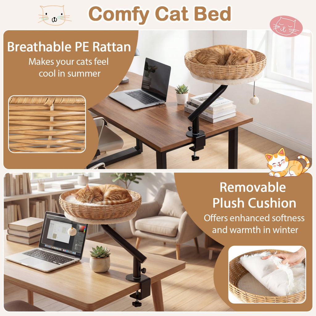 Cat Desk Bed with Removable Padded Cushion for Indoor Cats