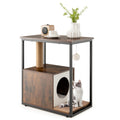 Cat Furniture End Table Cat House with Scratching Post Rustic Brown