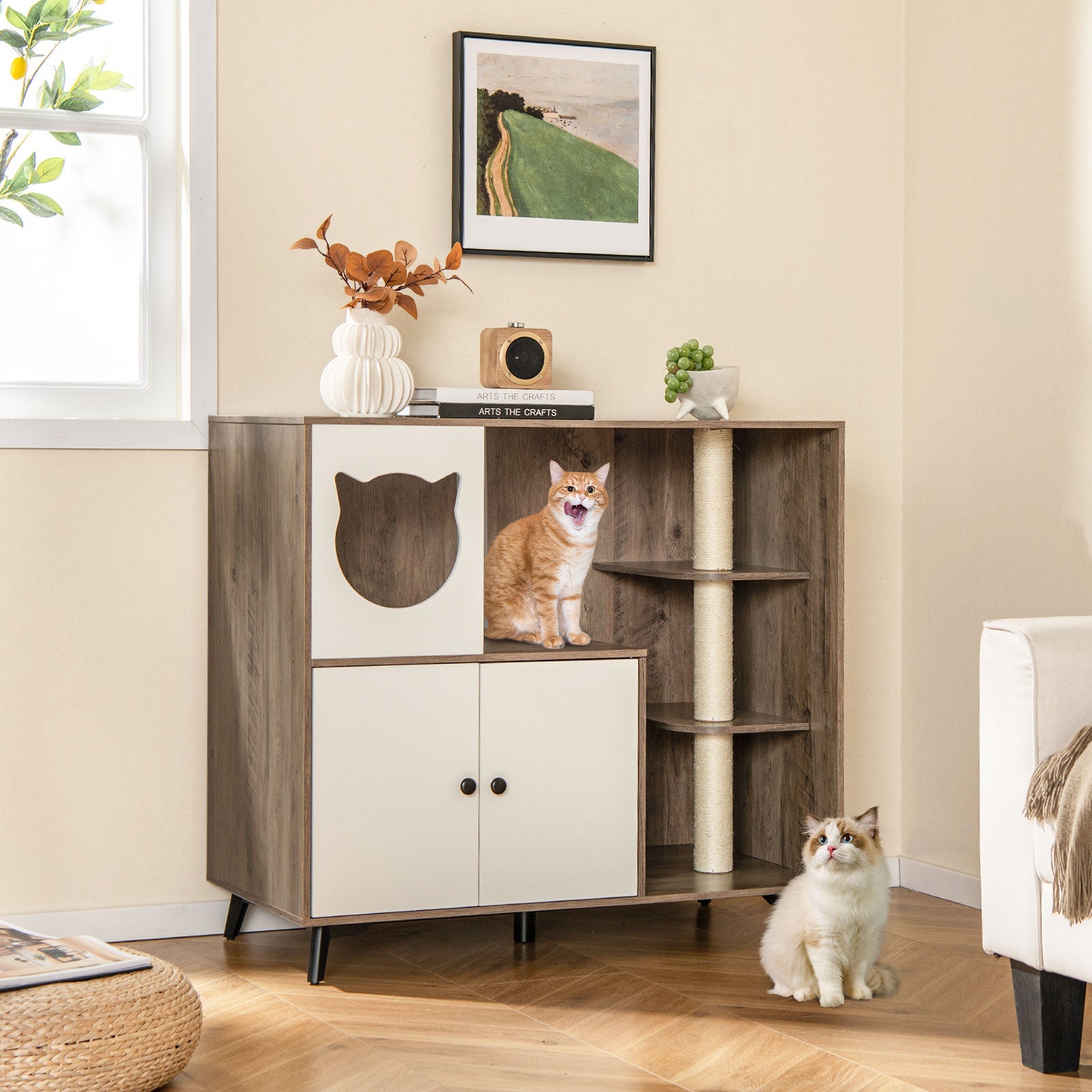 Cat Litter Box Enclosure with Scratching Posts and Platform Default Title