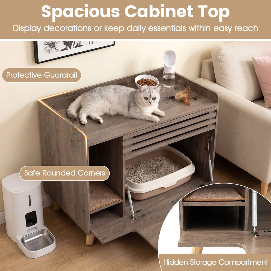 Cat Litter Box Enclosure with Flip-down Opening Door and Scratching Mat