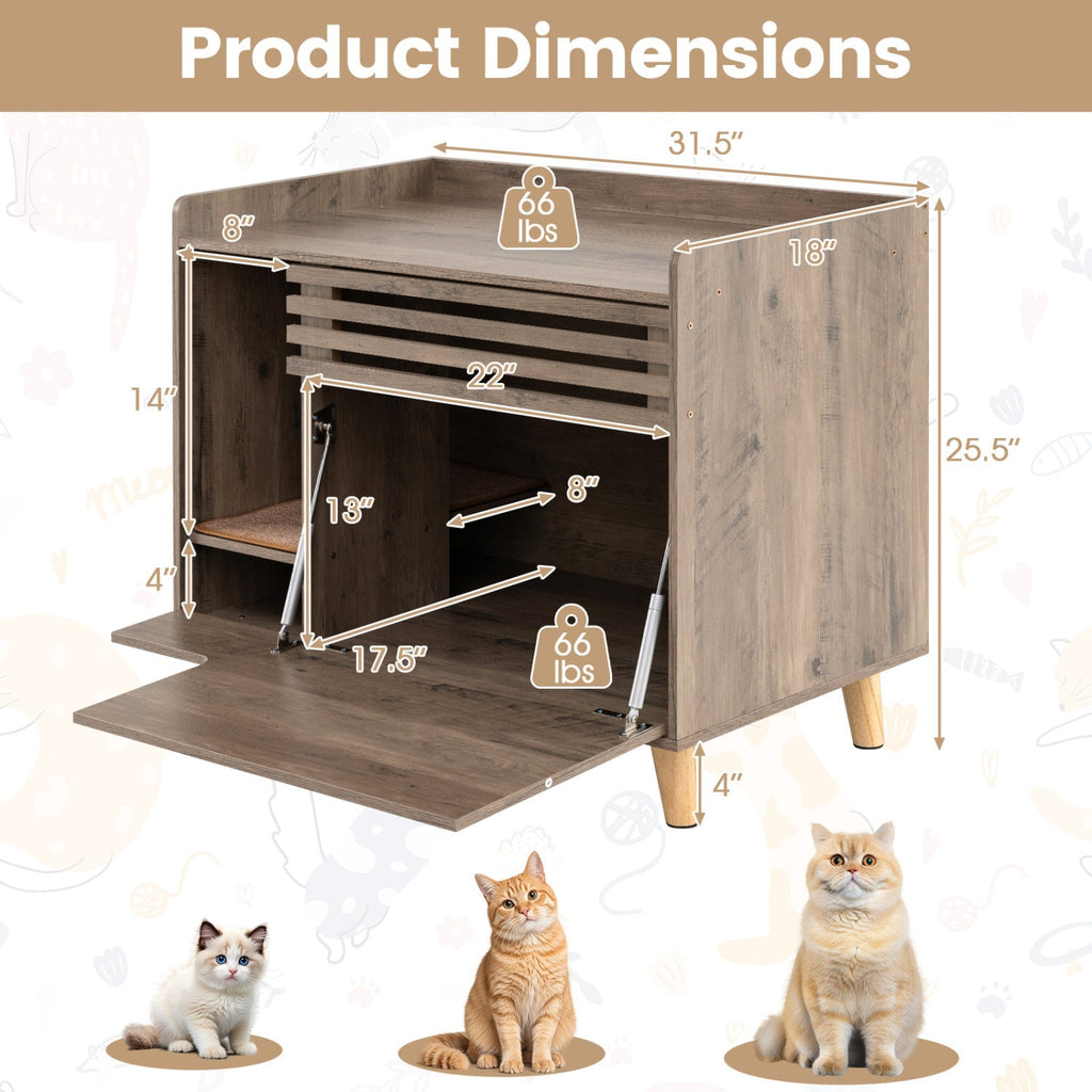 Cat Litter Box Enclosure with Flip-down Opening Door and Scratching Mat