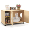 Cat Litter Box Enclosure with Sisal Scratching Doors and Adjustable Metal Feet-Natural Default Title