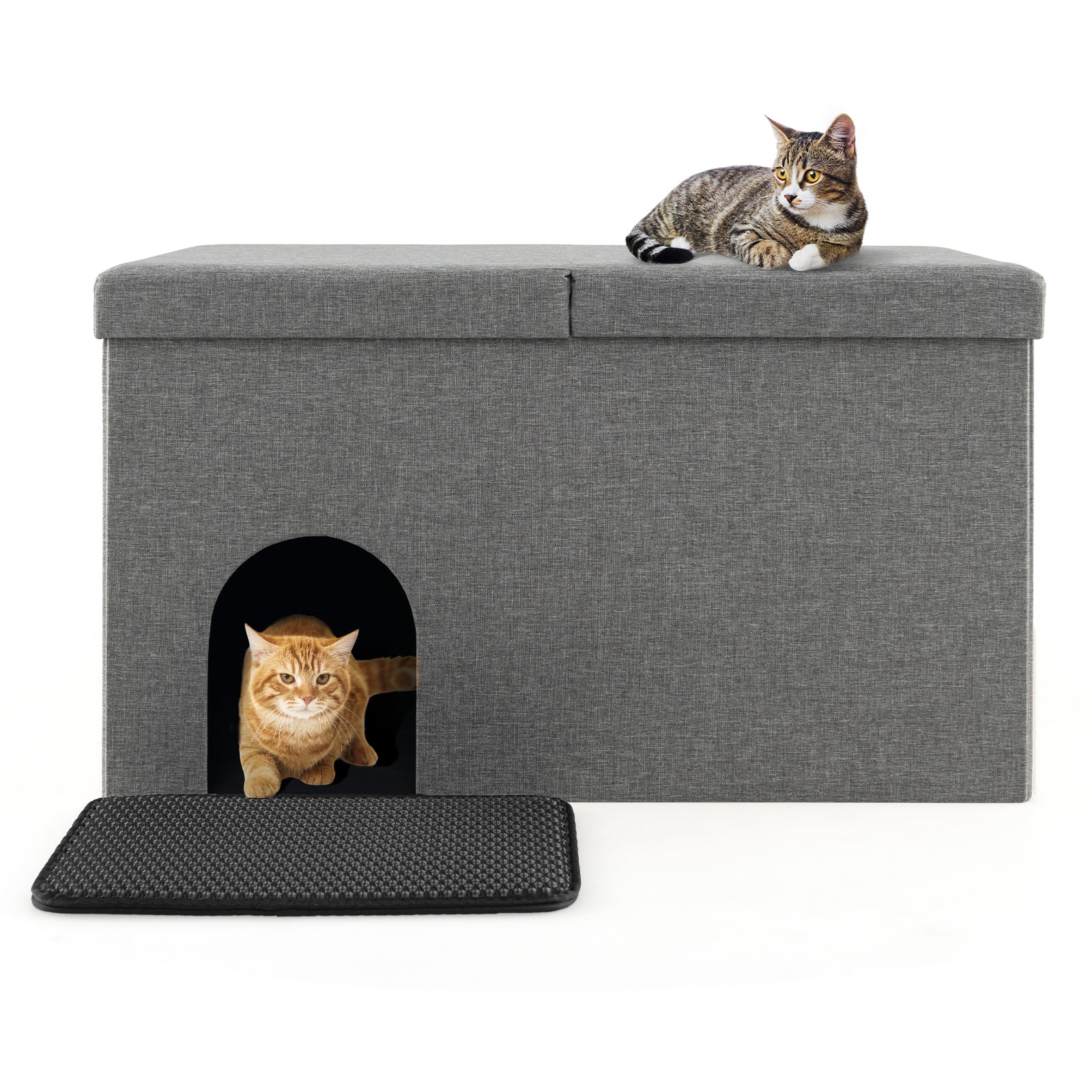 Cat Litter Box Enclosure Hidden Furniture with Urine Proof Litter Mat Gray