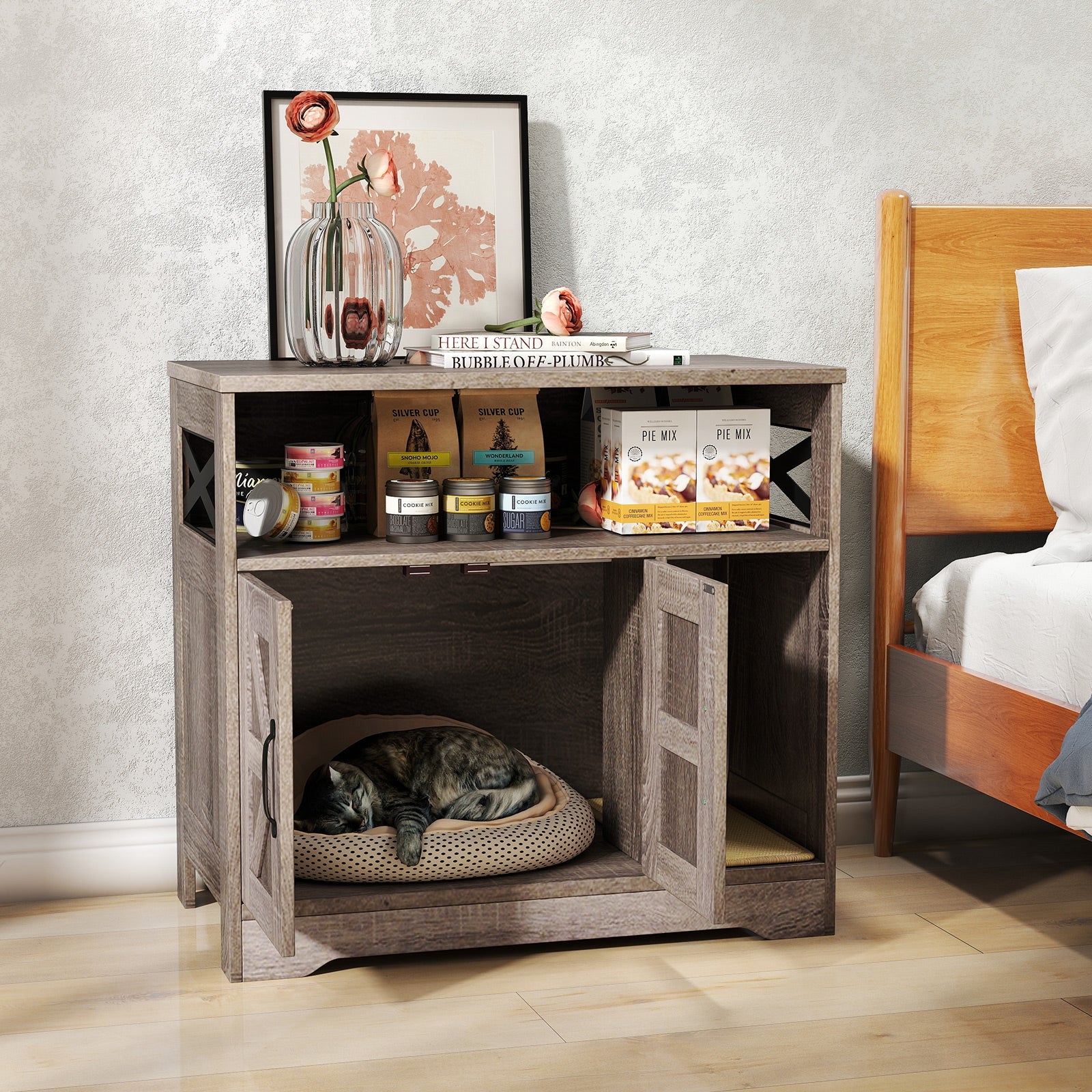 Cat Litter Box Enclosure Hidden Cat Washroom Furniture with Storage-Grey