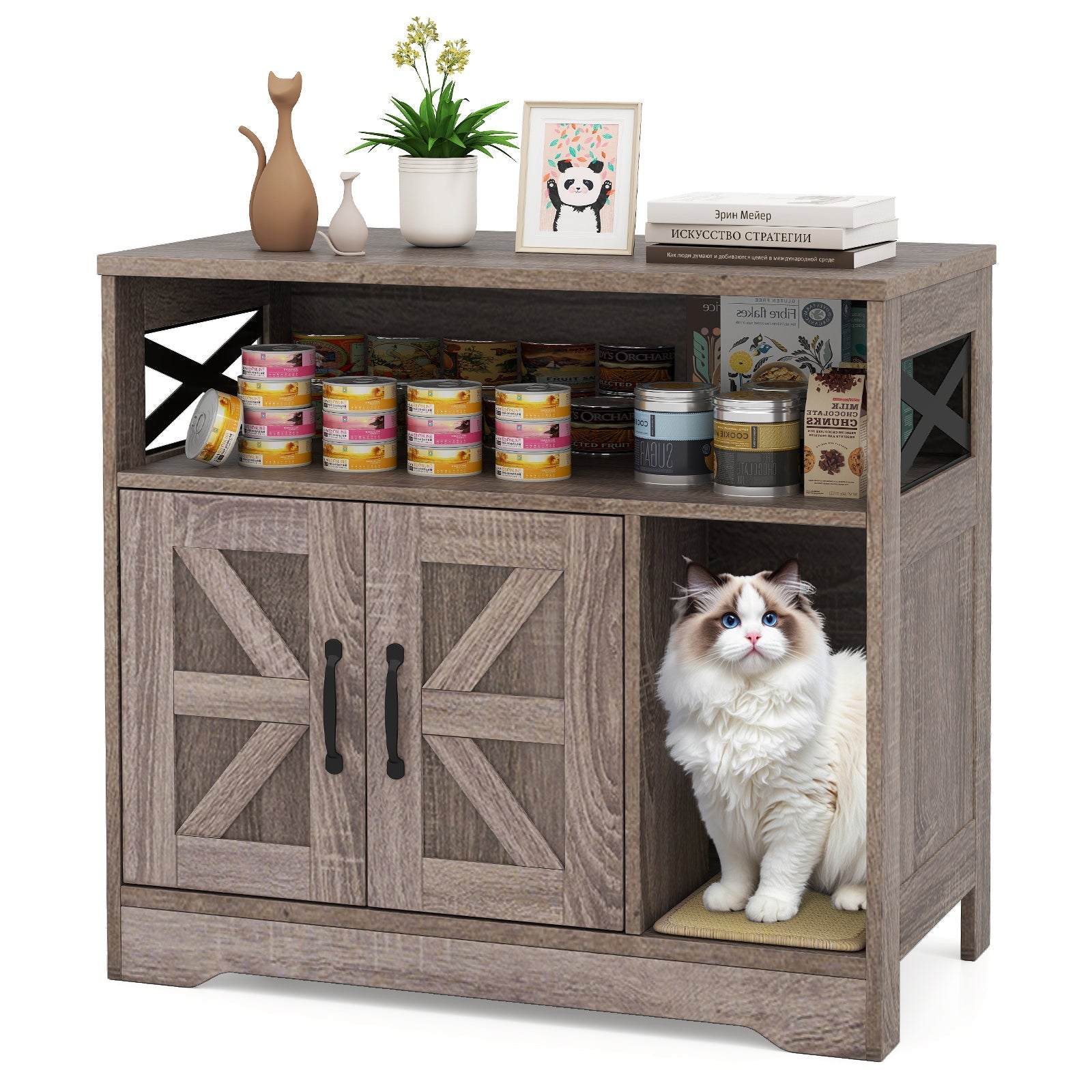 Cat Litter Box Enclosure Hidden Cat Washroom Furniture with Storage-Grey Default Title
