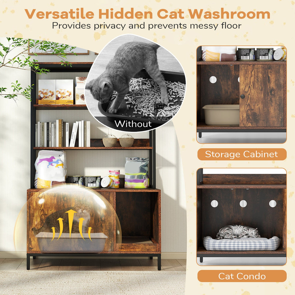57 Inches Cat Litter Box Enclosure with Storage and Removable Scratcher