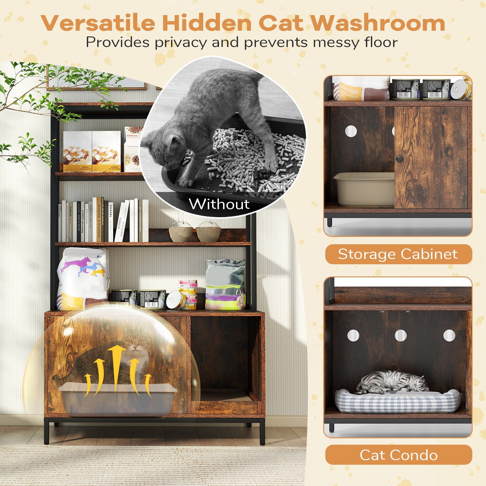 57 Inches Cat Litter Box Enclosure with Storage and Removable Scratcher
