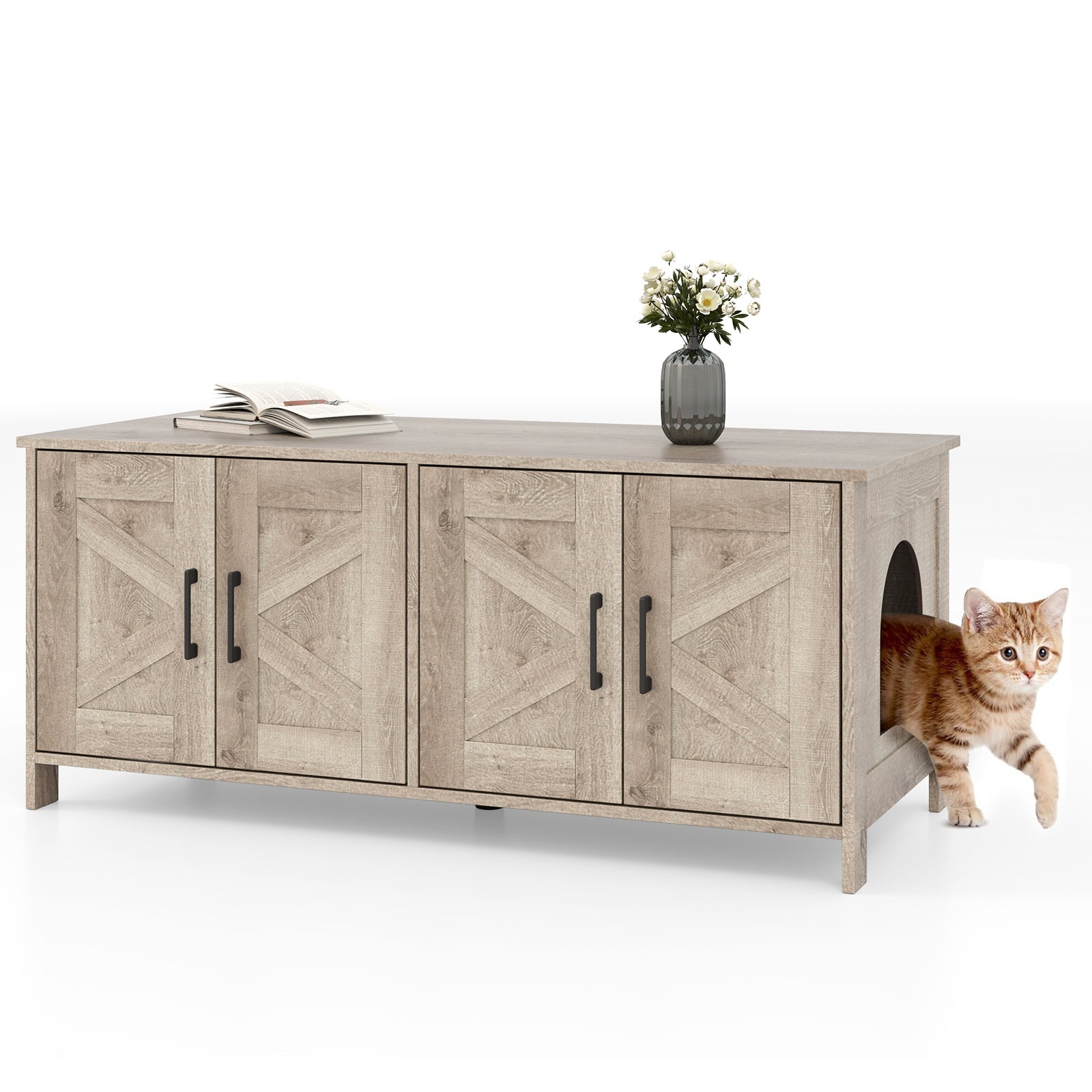 Cat Litter Box Enclosure for 2 Cats Modern Kitty Litter Box Furniture Hidden Oak
