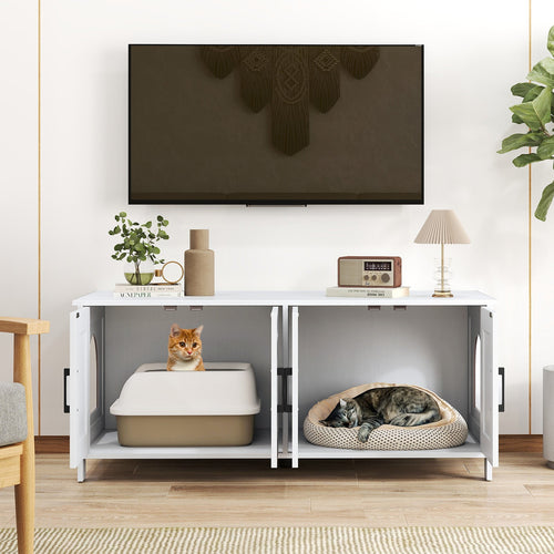 Cat Litter Box Enclosure for 2 Cats Modern Kitty Litter Box Furniture Hidden-White