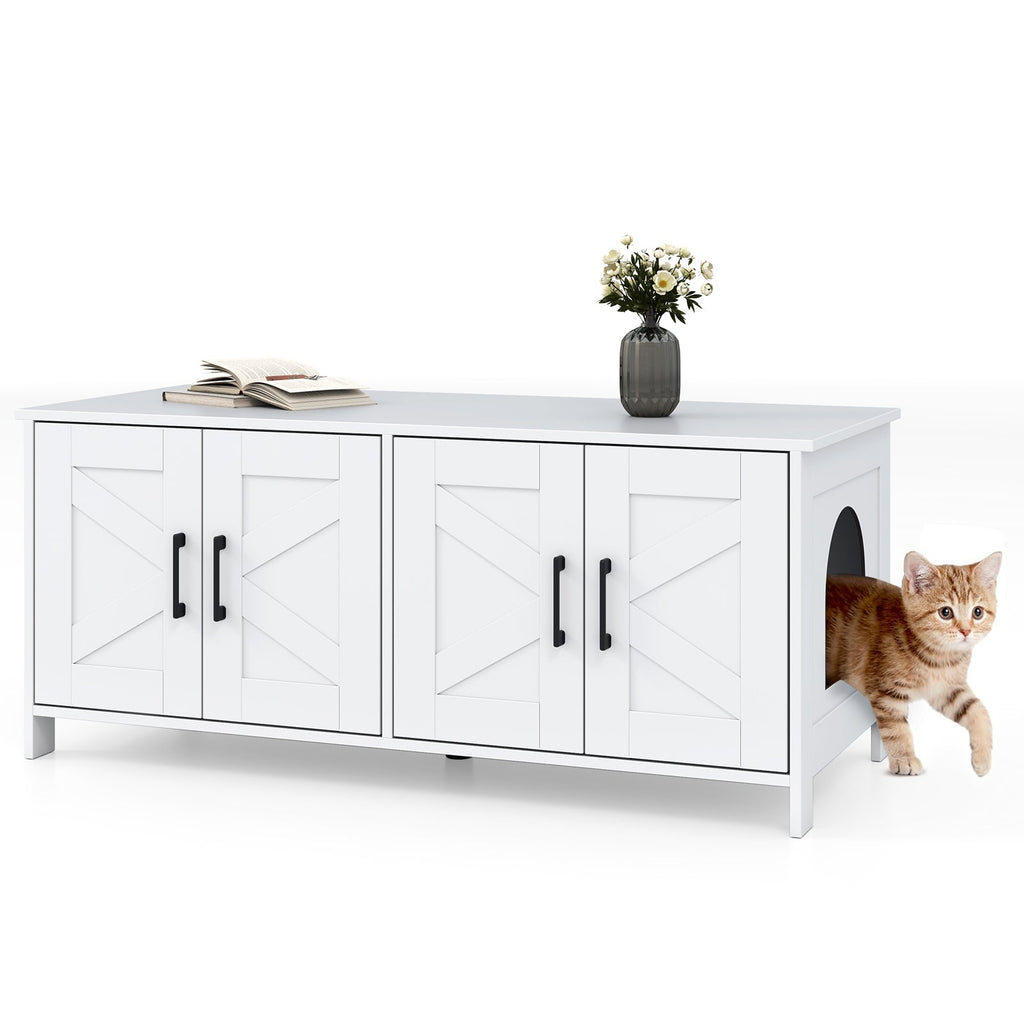 Cat Litter Box Enclosure for 2 Cats Modern Kitty Litter Box Furniture Hidden White
