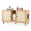 43 Inches Cat Litter Box Enclosure with Double Rooms and 2 Sisal Scratching Mats Natural