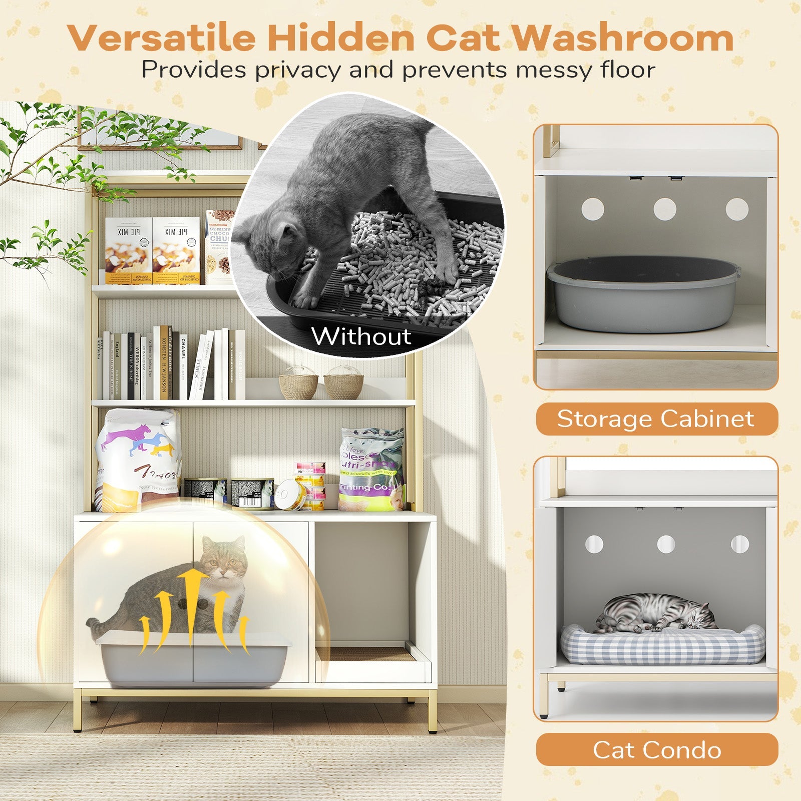 57 Inches Cat Litter Box Enclosure with Storage and Removable Scratcher