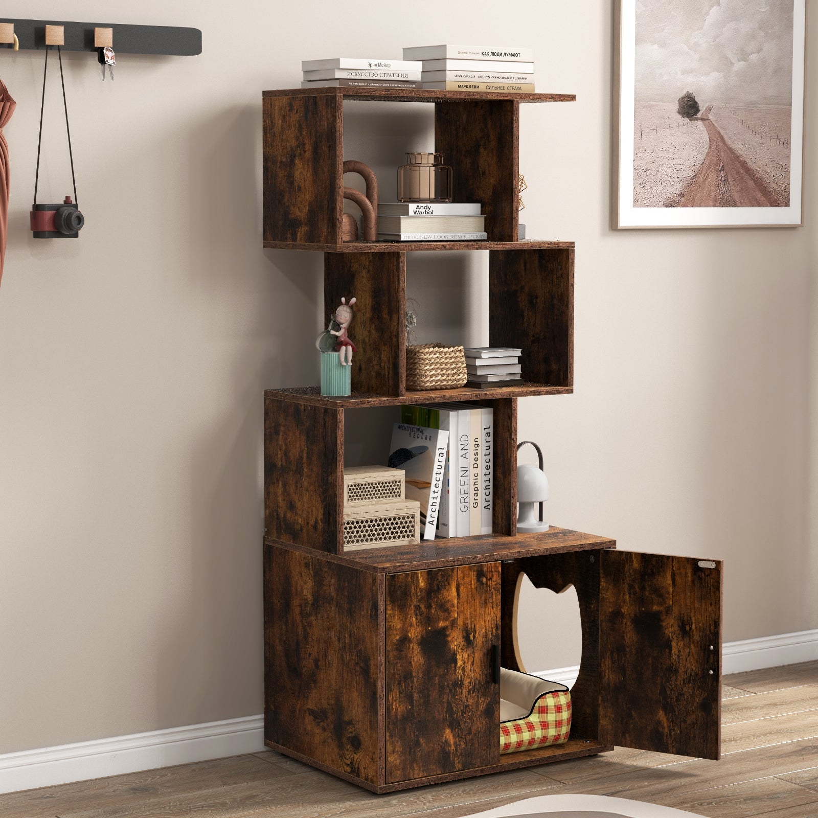 56 Inch Tall Cat Litter Box Enclosure with Storage