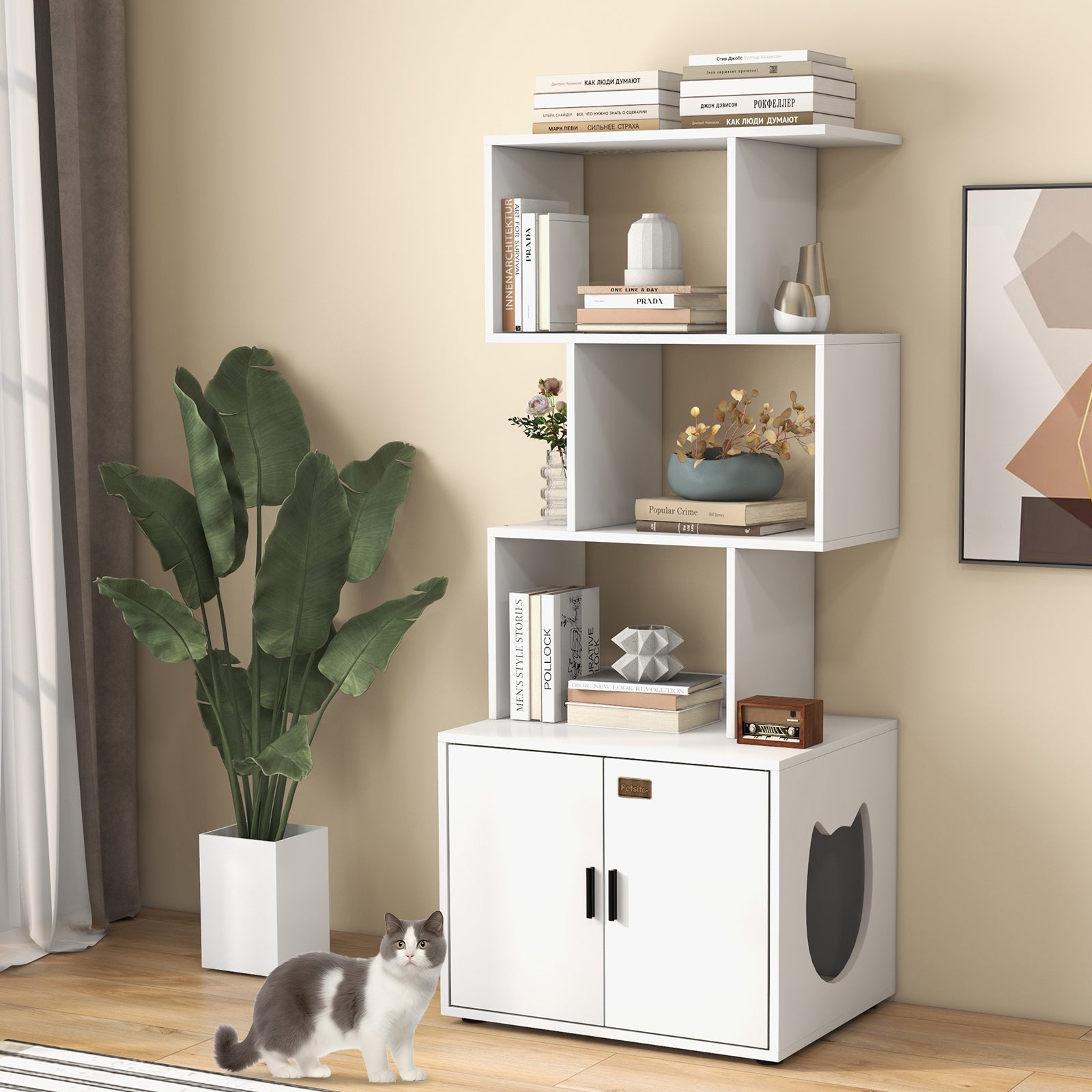 56 Inch Tall Cat Litter Box Enclosure with Storage