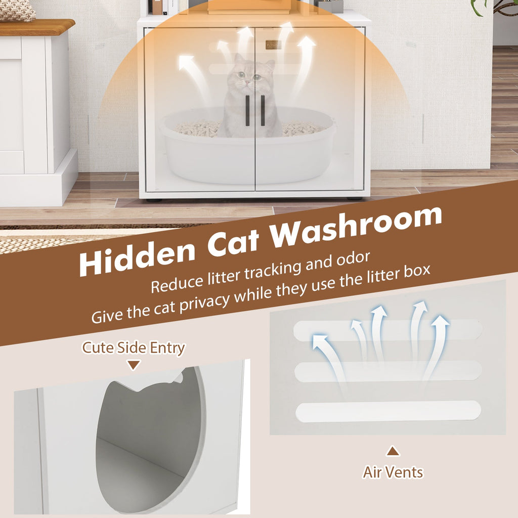 56 Inch Tall Cat Litter Box Enclosure with Storage