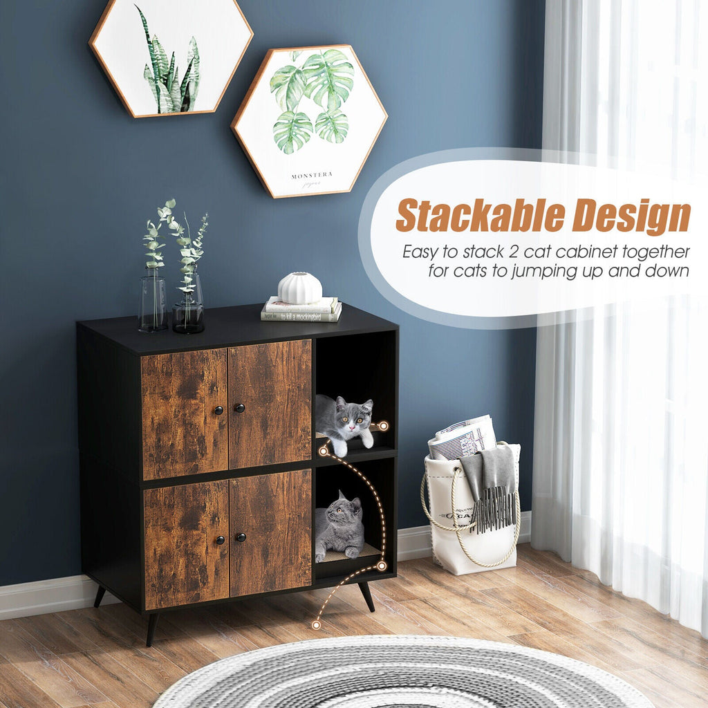 Cat Litter Box Enclosure with Double Door Cabinet