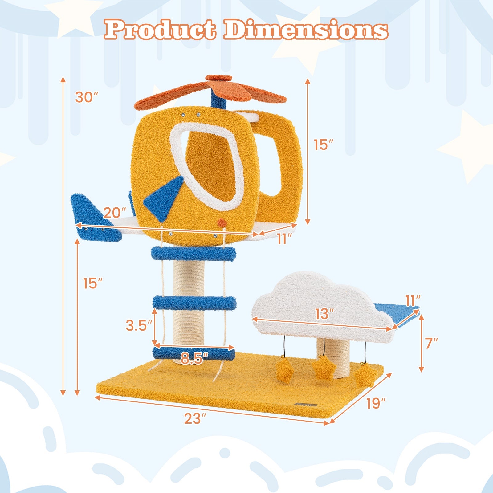 Indoor Small Aviation-themed Cat Tree Cat Tower with Helicopter Top Perch-Yellow
