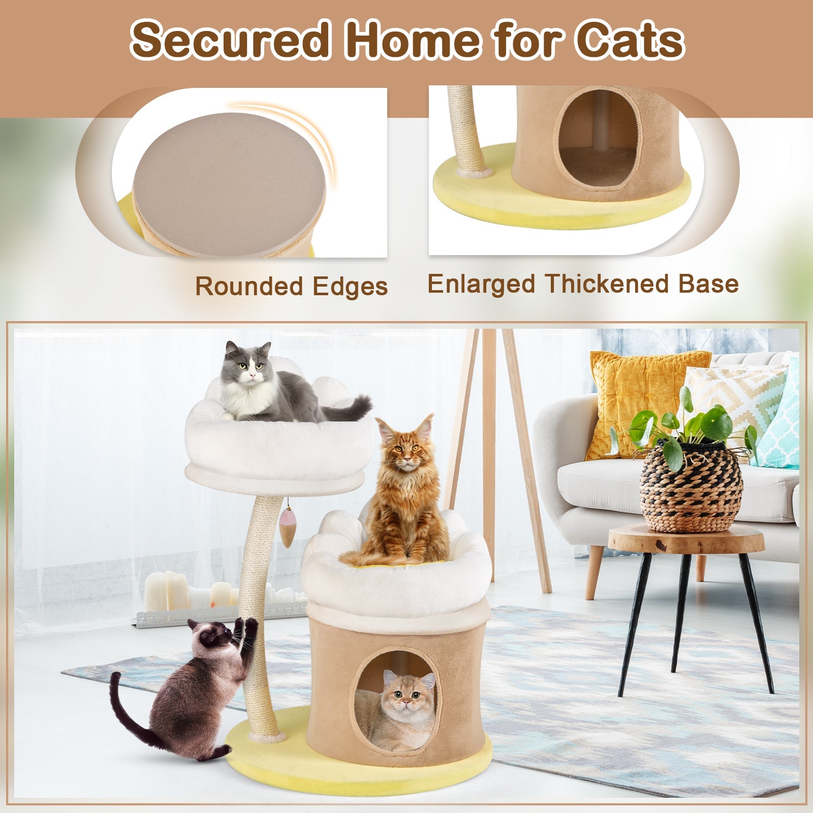 Cat Tree Small Cat Tower with 2 Removable and Washable Perches-White