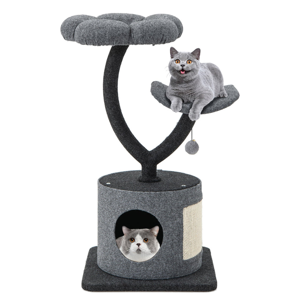 Cat Tree for Indoor Cats with Curved Metal Supporting Frame for Large & Small Cats-Gray