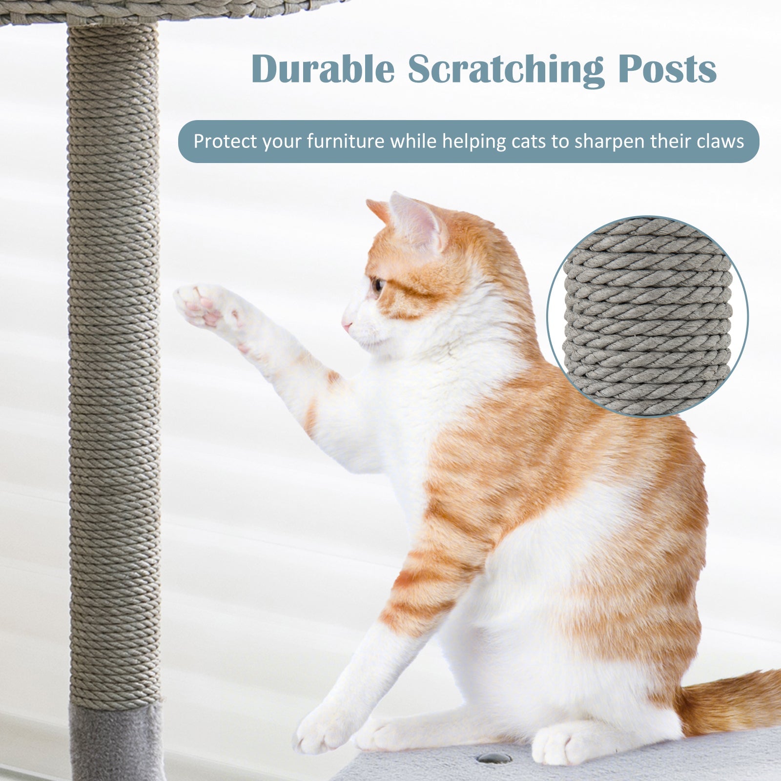 42 Inch Tall Cat Tower with Curved Metal Supporting Frame for Large and Small Cats-Gray
