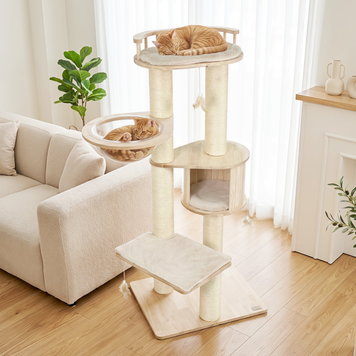 Multi-Level Cat Tree with Perch, Condo & Scratching Posts Beige