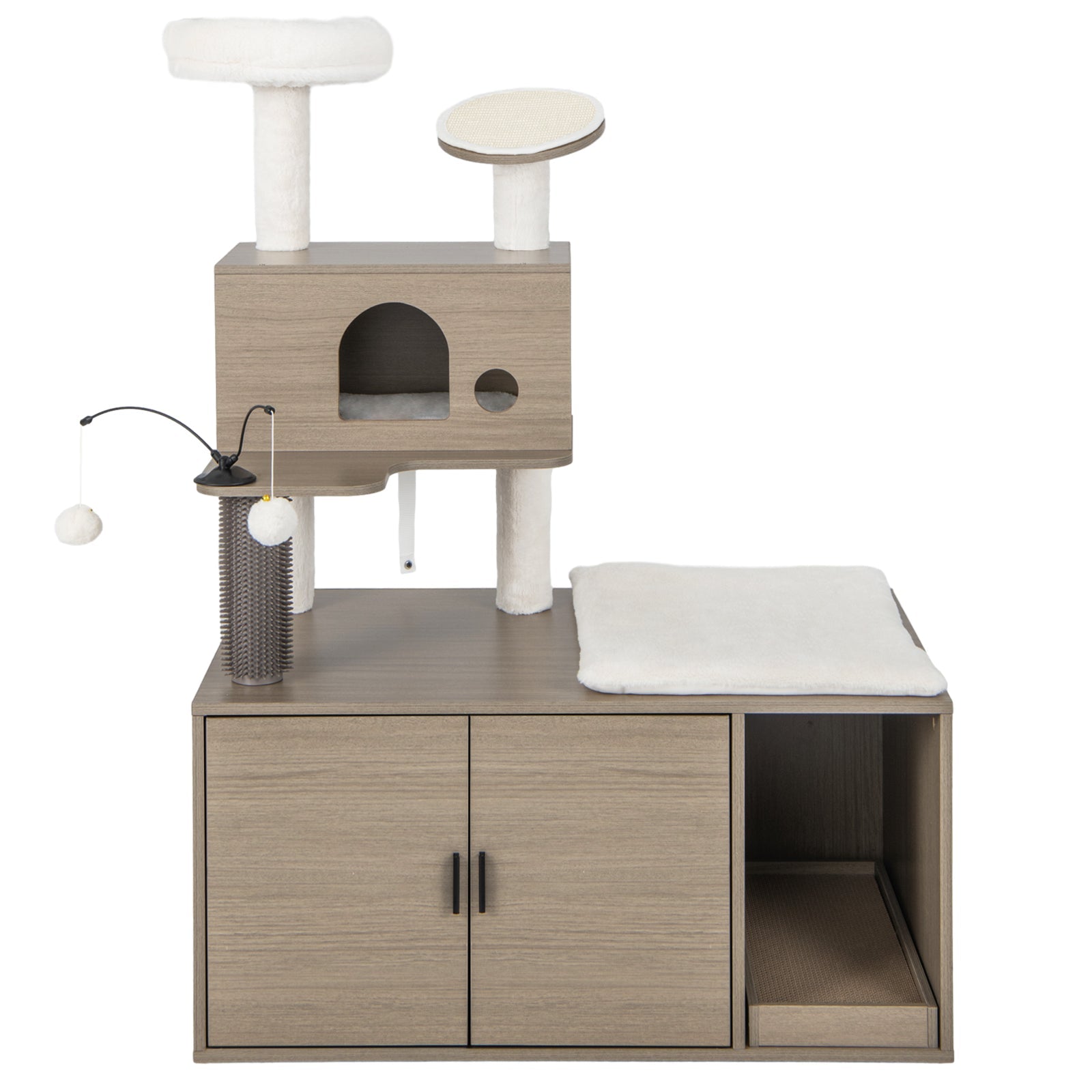 2-in-1 Modern Cat Tower with Litter Box Enclosure for Indoor Cars-Gray Default Title