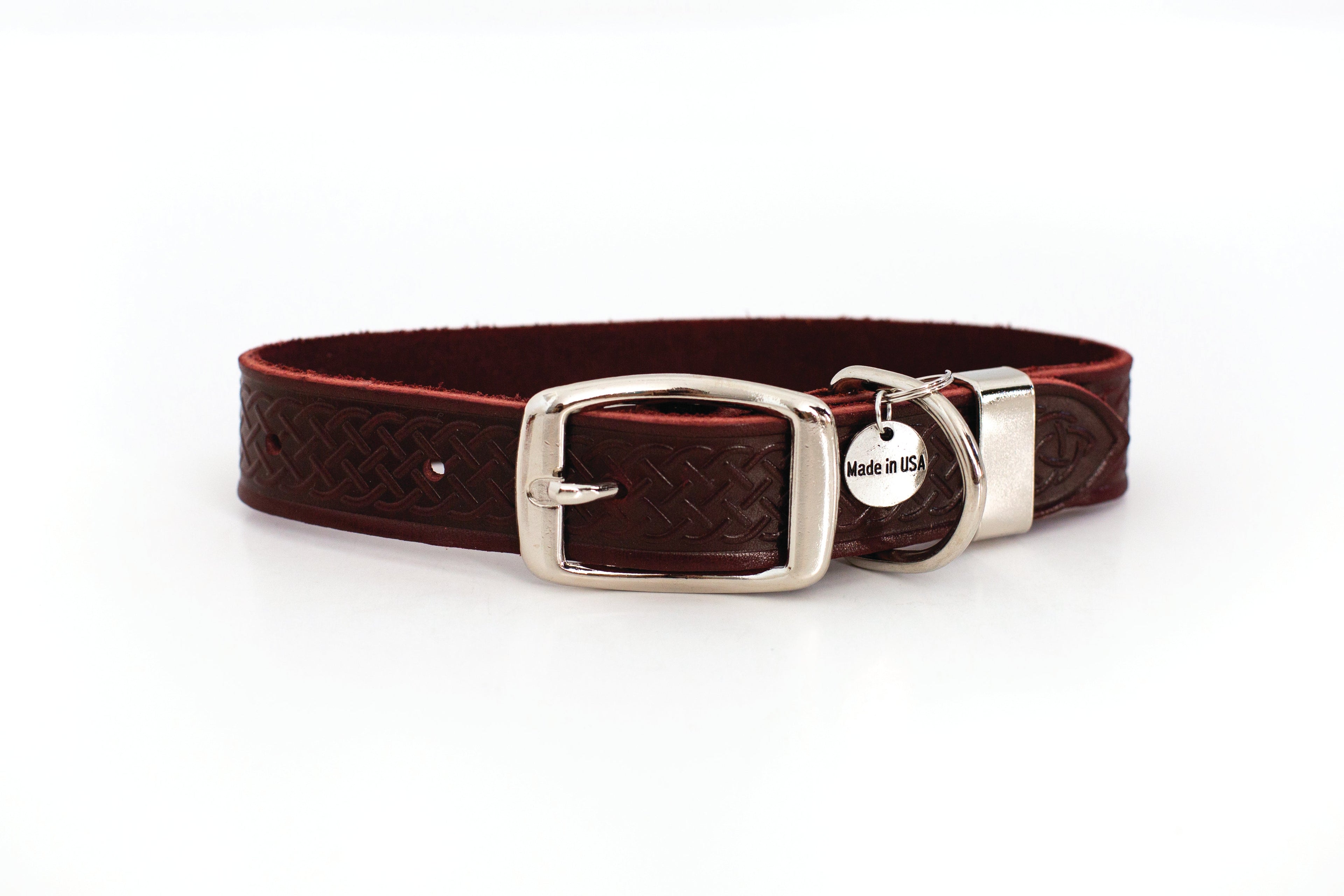 Celtic Double Buckle Style Leather Dog Collar Burgundy