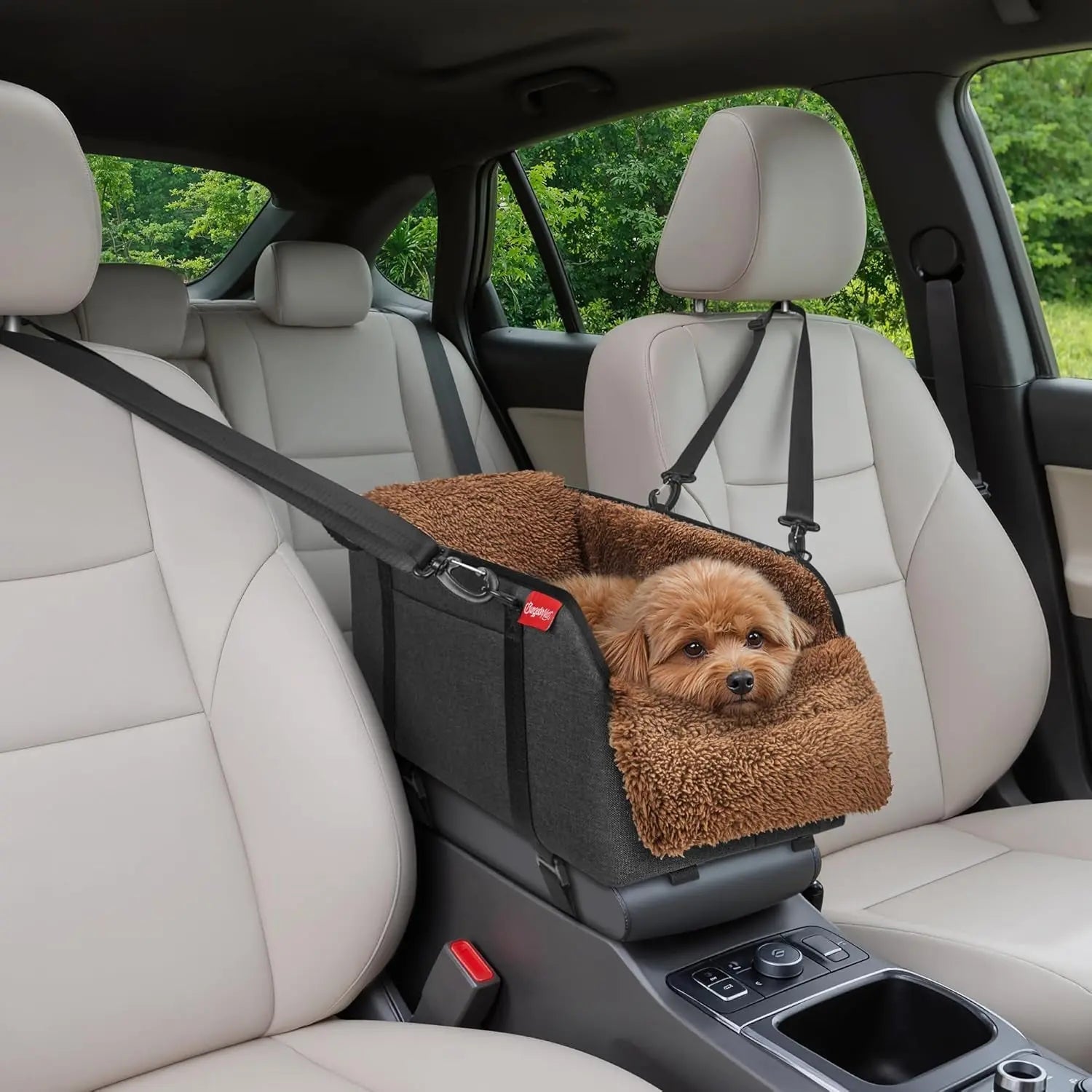 Center Console Dog Car Seat for Small Dogs, Portable Pet Booster Seat Brown