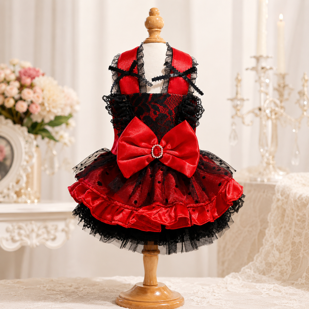Red Black Gothic Lace Pet Dress
