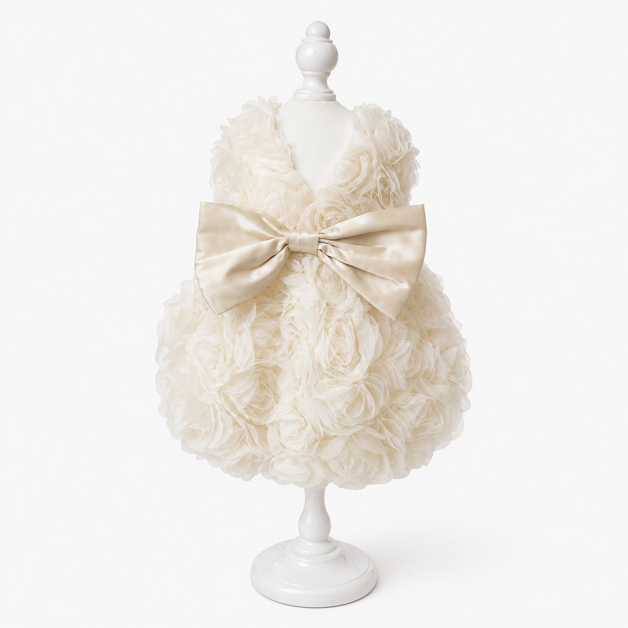 Rose Pet Dress with Satin Bow Beige