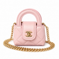 Boutique Mini Waste Bag Holder for Dogs – Quilted Pet Poop Bag Dispenser Purse with Gold Chain Pink