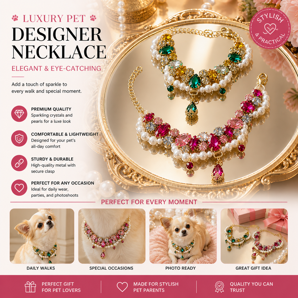Luxury Pet Necklace Crystal Pearl Designer Dog Jewelry Collar