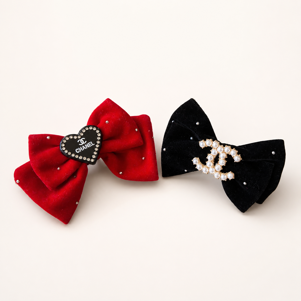 Luxury Velvet Dog Hair Bow Handmade Pet Hair Clip Rhinestone Pearl Bow Grooming Top Knot Accessory for Dogs & Cats red+black
