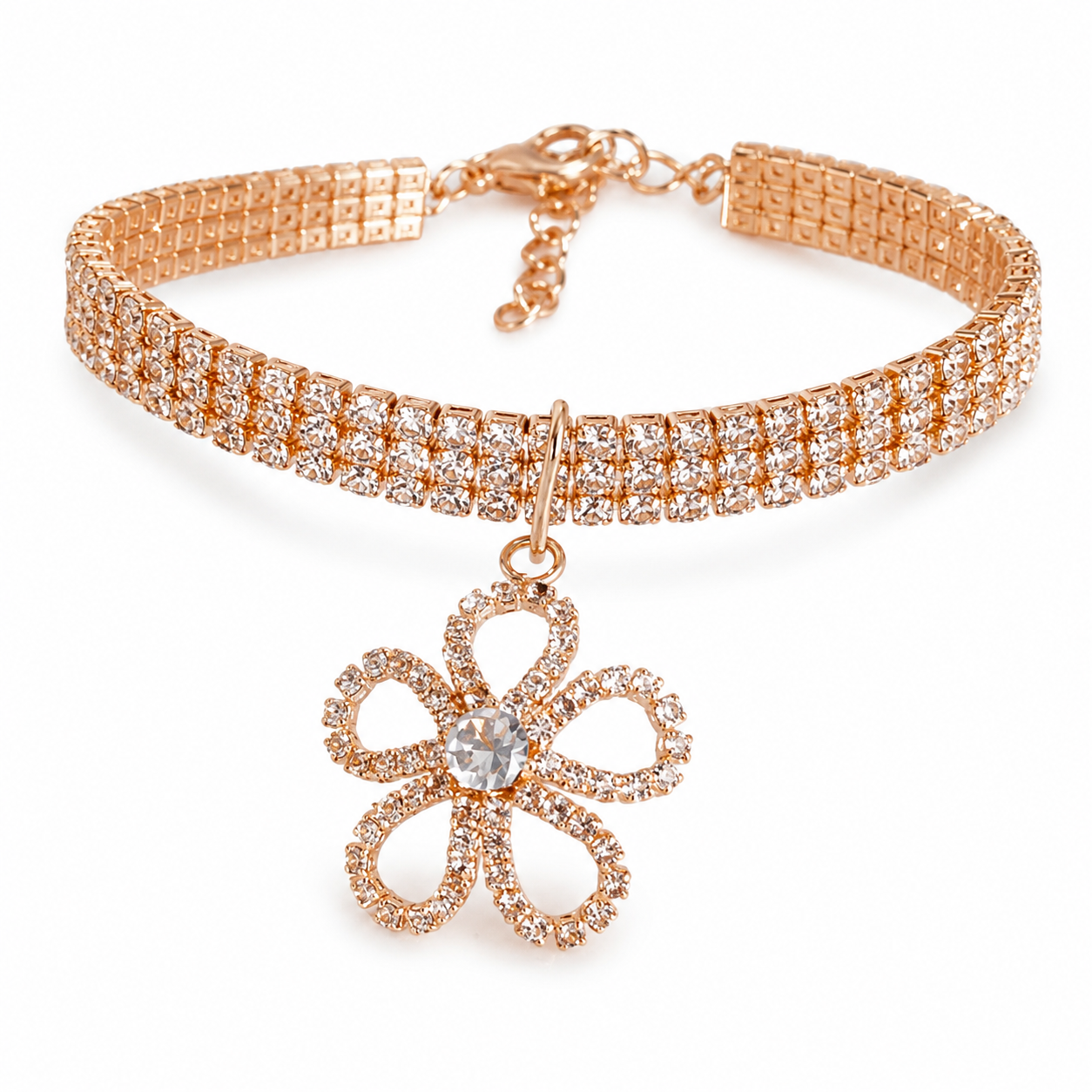 Luxury Crystal Flower Pet Necklace – Rhinestone Gold Dog & Cat Jewelry Collar