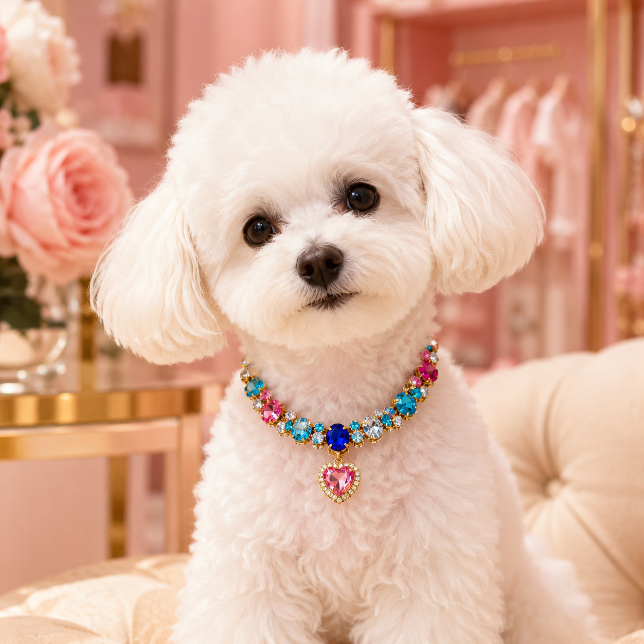Luxury Heart Crystal Pet Necklace Dog Accessories