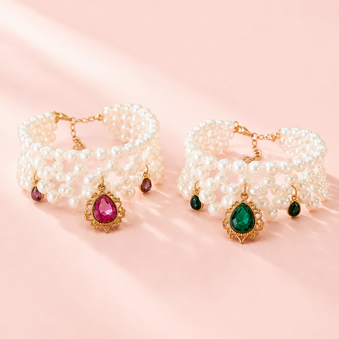 Pearl Pet Necklace with Gem Pendant